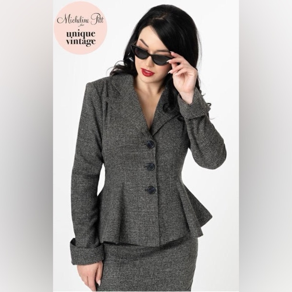 EUC Micheline Pitt x Unique Vintage Grey Tweed Rachael Suit Jacket Medium